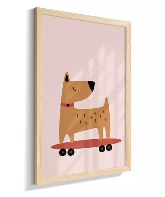 Cachorro no skate (fundo rose)