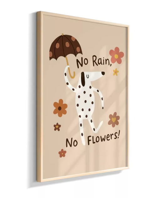 Dálmata na chuva (fundo bege e frase em inglês)