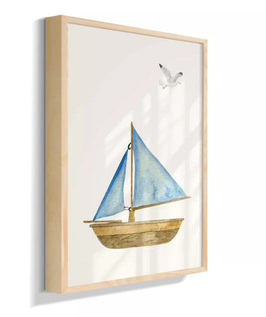 Barco de madeira com azul e gaivota (neutro)
