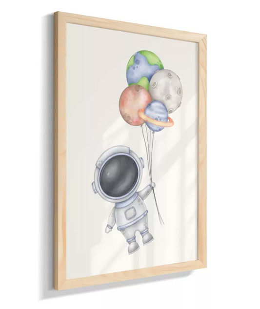 Astronauta com balões planetas (neutro)