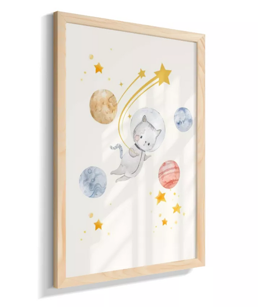 Gata astronauta com planetas (neutro)