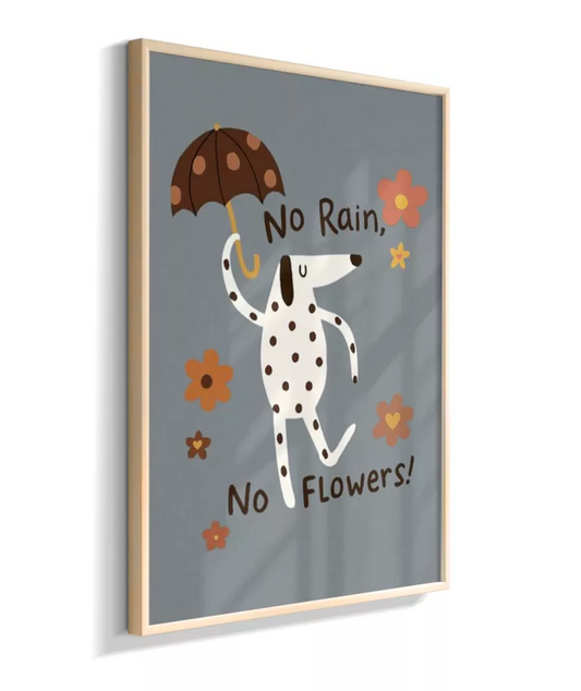 Dálmata na chuva (fundo azul e frase em inglês)