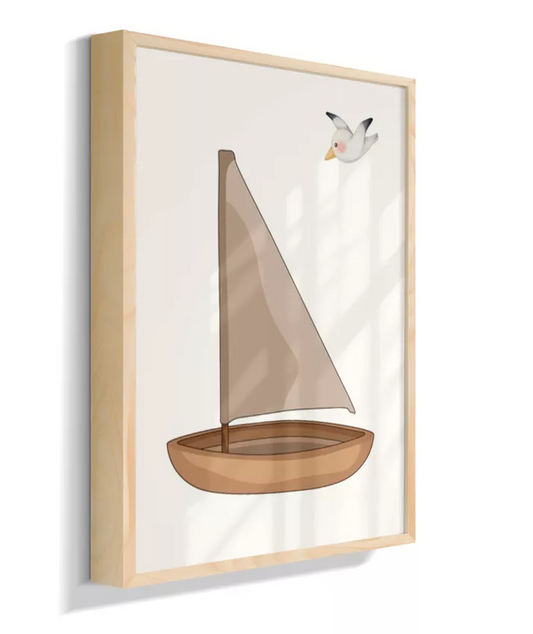 Barco de madeira com gaivota (neutro)