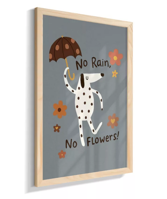 Dálmata na chuva (fundo azul e frase em inglês)