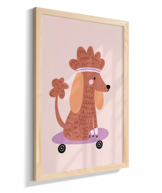 Cachorro Yoga no skate (fundo rose)