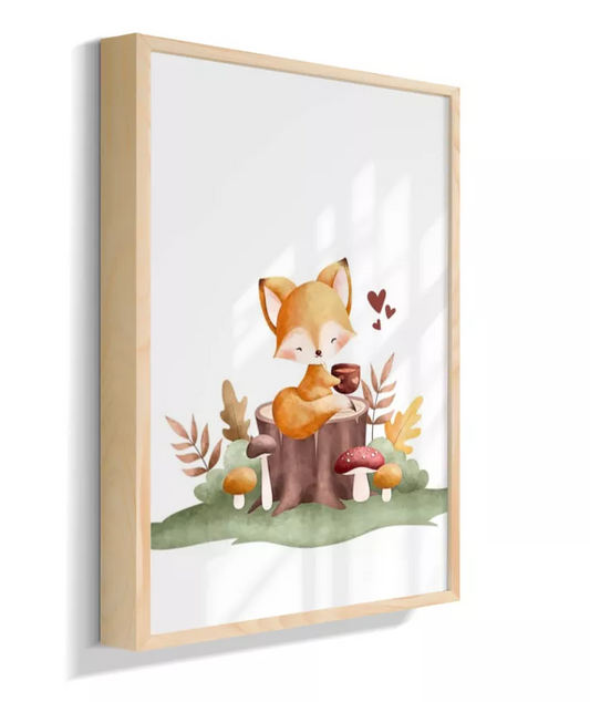 Raposa no bosque com cogumelos