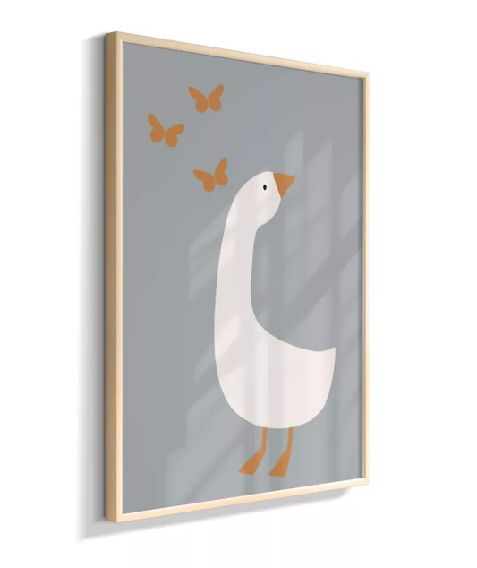 Pato com borboletas (fundo azul/cinza)