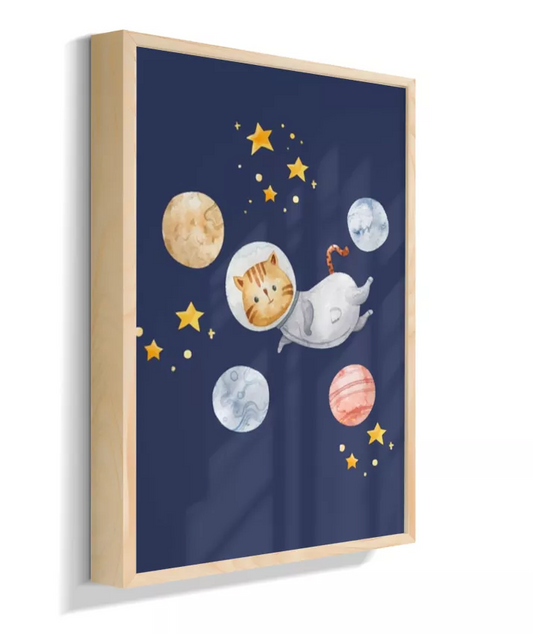 Gato astronauta com planetas (azul)