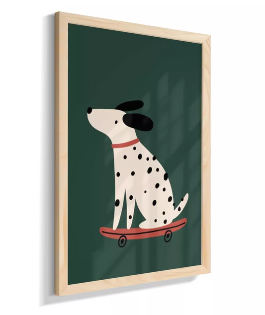 Dálmata no skate (fundo verde)