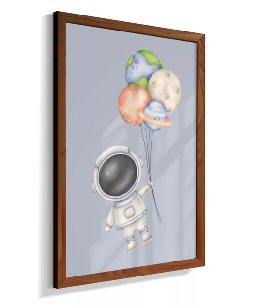Astronauta com balões planetas (azul claro)