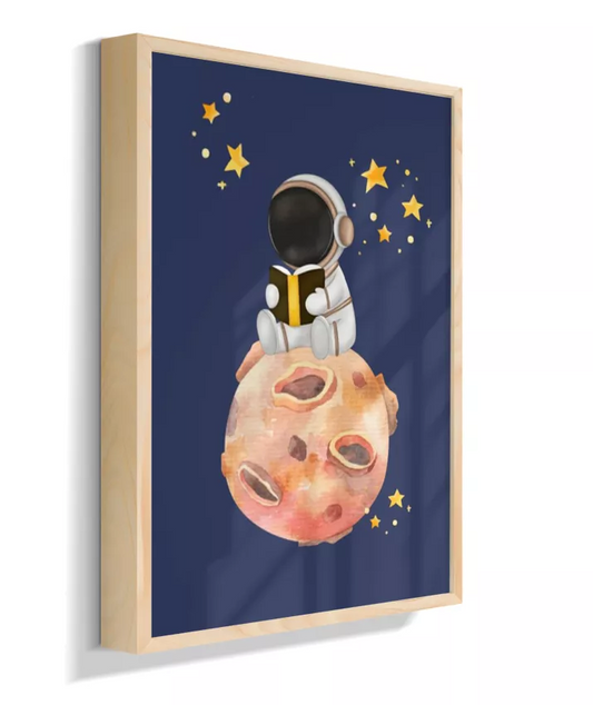 Astronauta lendo livro na lua (azul)
