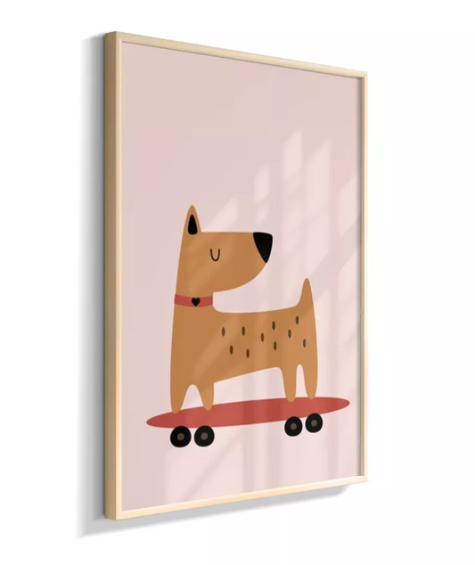 Cachorro no skate (fundo rose)