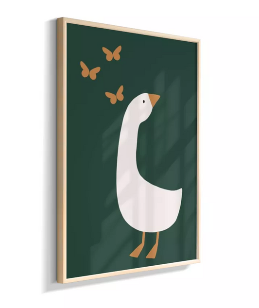 Pato com borboletas (fundo verde)