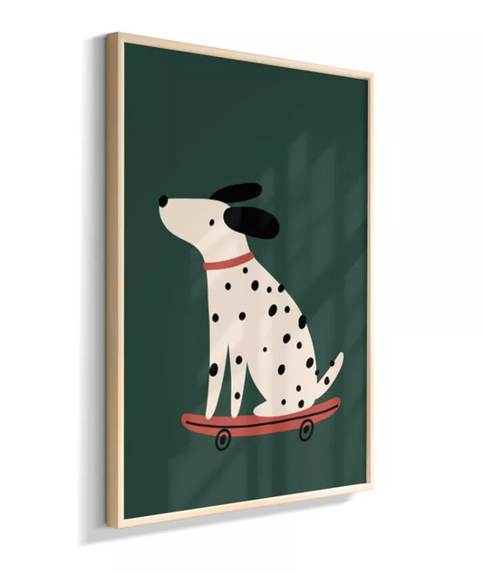 Dálmata no skate (fundo verde)