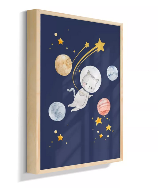 Gata astronauta com planetas (azul)