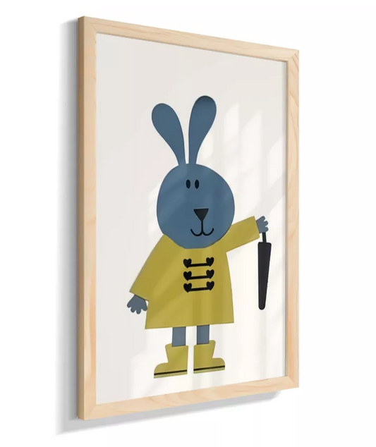 Coelho com guarda-chuva e galocha