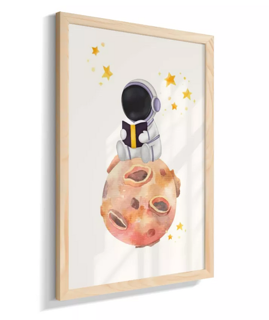 Astronauta lendo livro na lua (neutro)
