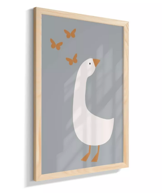 Pato com borboletas (fundo azul/cinza)