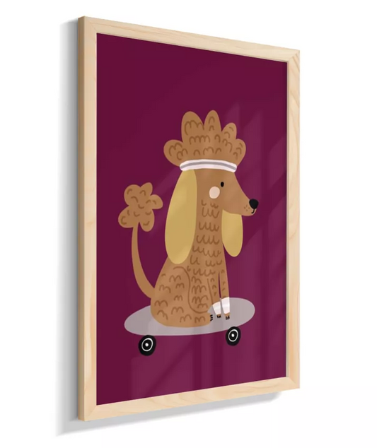 Cachorro Yoga no skate (fundo roxo)